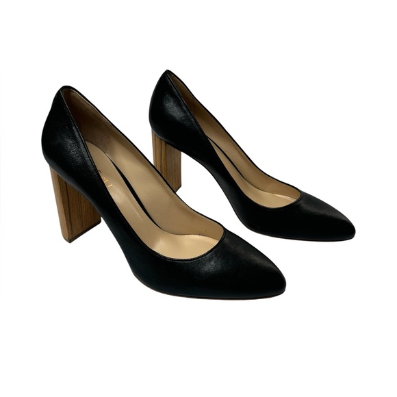 M. Gemi | NEW Mandorla Pumps Black Leather Wooden Heel 39 - Picture 1 of 10